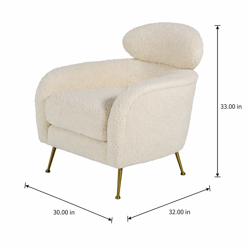 Pemberly Row Modern Metal Lounge Chair in Cream and Gold Finish