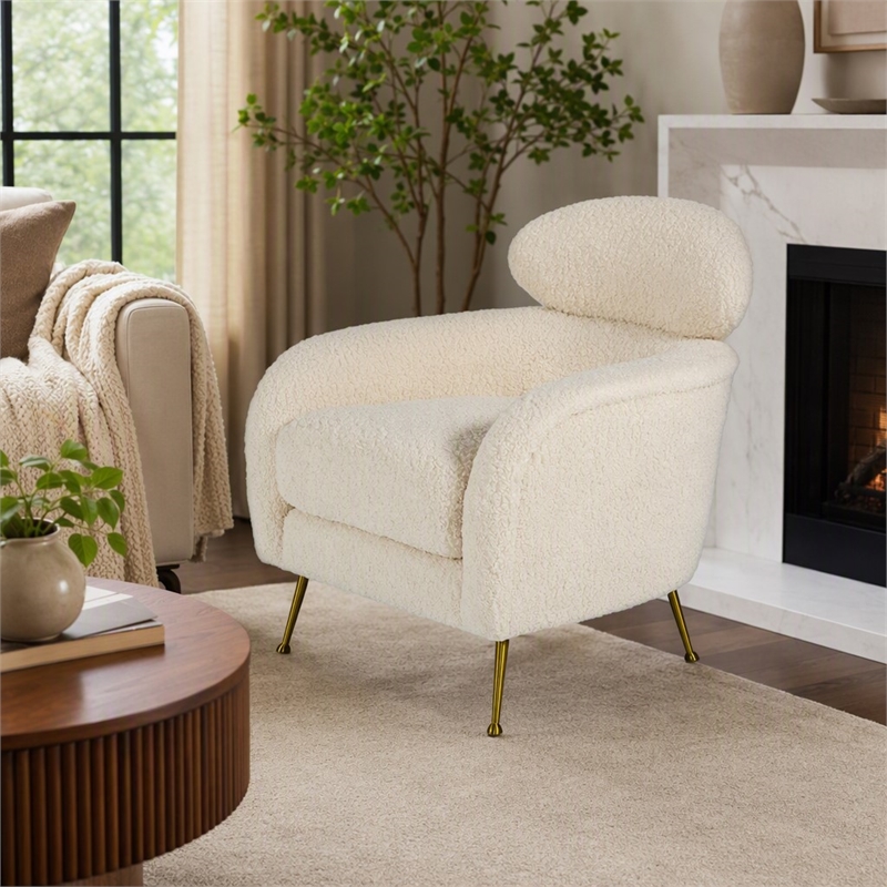 Pemberly Row Modern Metal Lounge Chair in Cream and Gold Finish