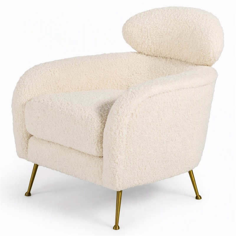 Pemberly Row Modern Metal Lounge Chair in Cream and Gold Finish