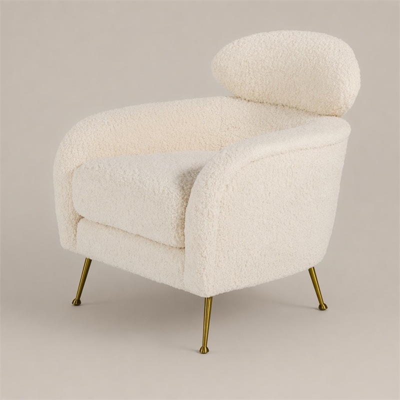 Pemberly Row Modern Metal Lounge Chair in Cream and Gold Finish
