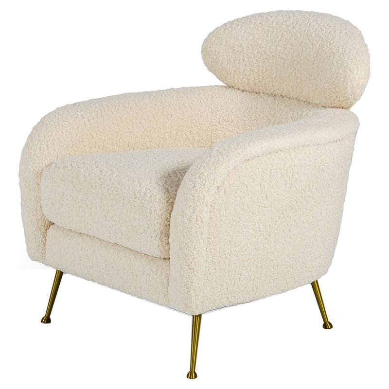 Pemberly Row Modern Metal Lounge Chair in Cream and Gold Finish