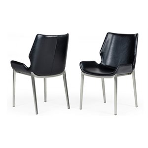 Pemberly Row Set of 2 Black Eco-Leather Dining Chairs with Metal Legs