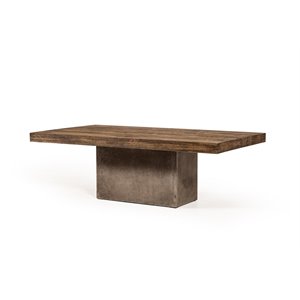 Pemberly Row Oak Wood Coffee Table with Concrete Base in Walnut Finish
