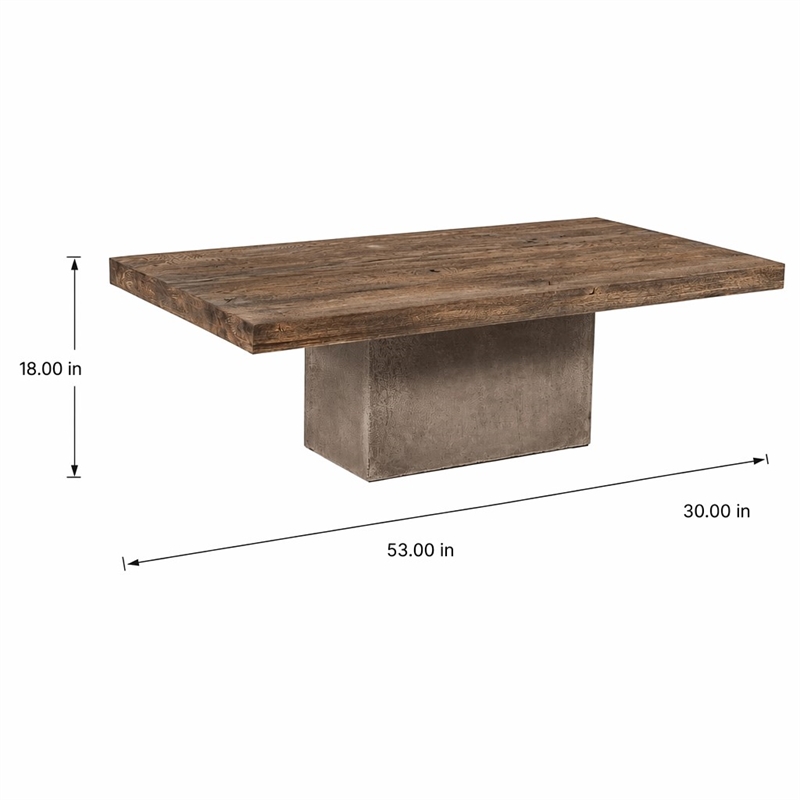 Pemberly Row Oak Wood Coffee Table with Concrete Base in Walnut Finish