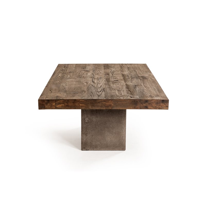 Pemberly Row Oak Wood Coffee Table with Concrete Base in Walnut Finish