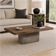 Pemberly Row Oak Wood Coffee Table with Concrete Base in Walnut Finish