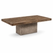Pemberly Row Oak Wood Coffee Table with Concrete Base in Walnut Finish
