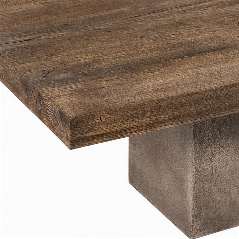 Pemberly Row Oak Wood Coffee Table with Concrete Base in Walnut Finish