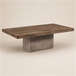 Pemberly Row Oak Wood Coffee Table with Concrete Base in Walnut Finish