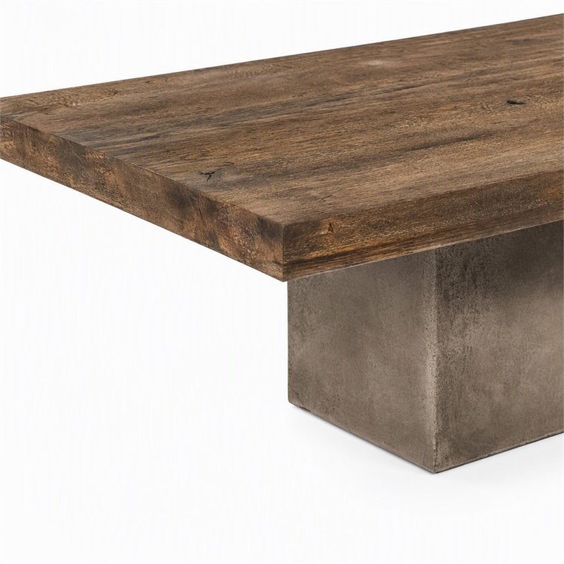 Pemberly Row Oak Wood Coffee Table with Concrete Base in Walnut Finish