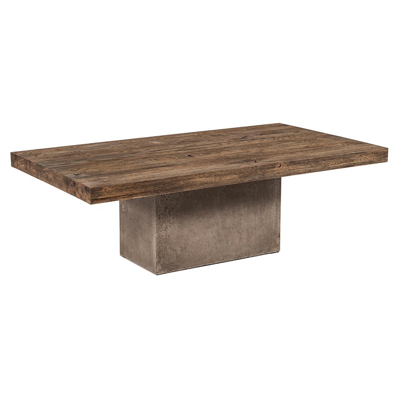 Pemberly Row Oak Wood Coffee Table with Concrete Base in Walnut Finish