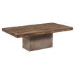 Pemberly Row Oak Wood Coffee Table with Concrete Base in Walnut Finish