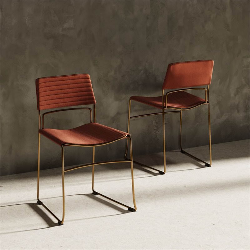 Pemberly Row Set of 2 Salmon Upholstered Dining Chairs with Gold Frame