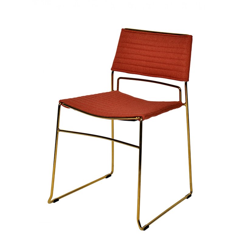 Pemberly Row Set of 2 Salmon Upholstered Dining Chairs with Gold Frame