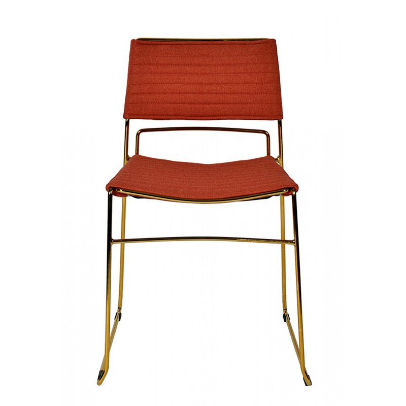 Pemberly Row Set of 2 Salmon Upholstered Dining Chairs with Gold Frame