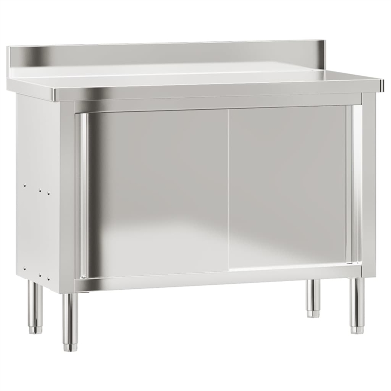 Pemberly Row Stainless Steel Kitchen Work Table with Sliding Doors