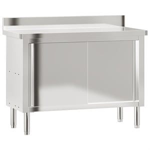Pemberly Row Stainless Steel Kitchen Work Table with Sliding Doors