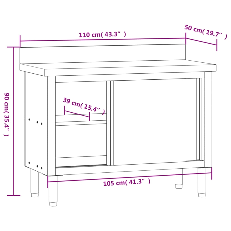 Pemberly Row Stainless Steel Kitchen Work Table with Sliding Doors