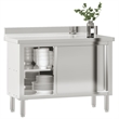 Pemberly Row Stainless Steel Kitchen Work Table with Sliding Doors