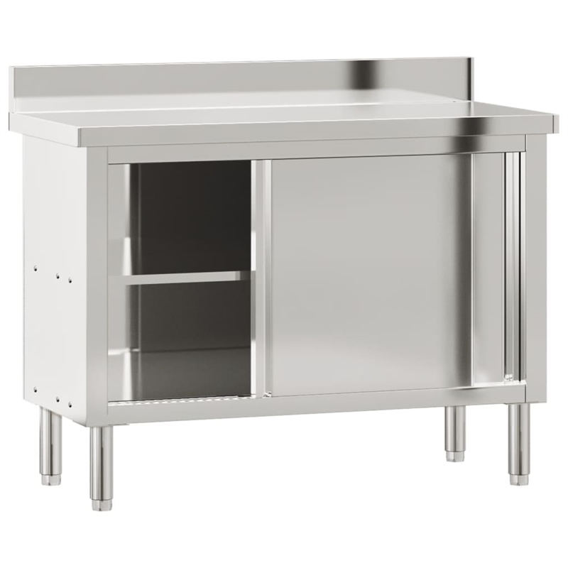 Pemberly Row Stainless Steel Kitchen Work Table with Sliding Doors