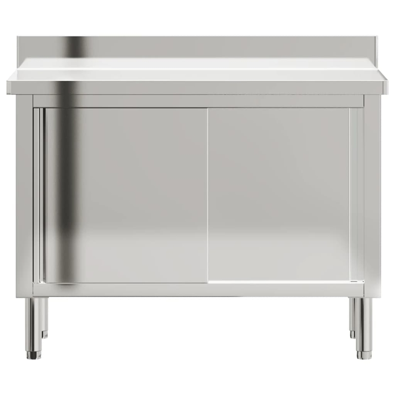 Pemberly Row Stainless Steel Kitchen Work Table with Sliding Doors