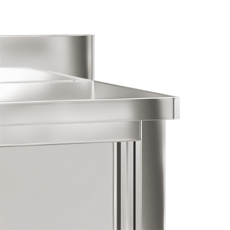 Pemberly Row Stainless Steel Kitchen Work Table with Sliding Doors