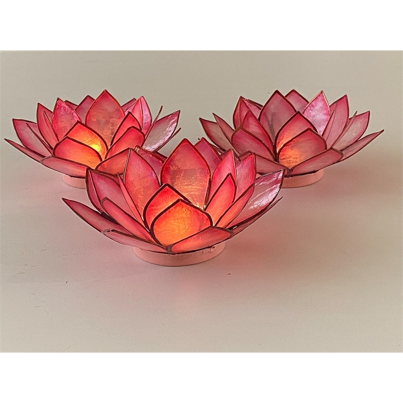Pemberly Row Handmade Capiz Shell Lotus Tea Light Holder in Pink Finish
