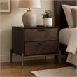 Pemberly Row Shane Modern Acacia Nightstand in Dark Brown with Brass