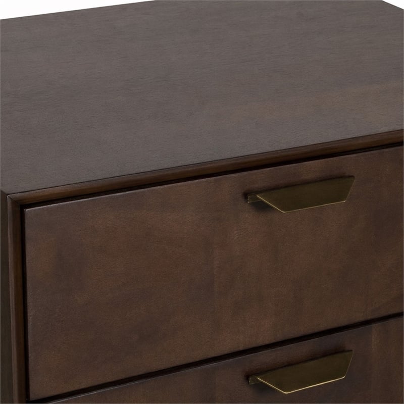 Pemberly Row Shane Modern Acacia Nightstand in Dark Brown with Brass