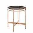 Pemberly Row Bradford Round Metal & Smoked Glass End Table in Rose Gold