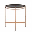 Pemberly Row Bradford Round Metal & Smoked Glass End Table in Rose Gold