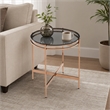 Pemberly Row Bradford Round Metal & Smoked Glass End Table in Rose Gold