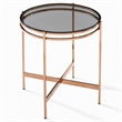 Pemberly Row Bradford Round Metal & Smoked Glass End Table in Rose Gold
