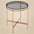 Pemberly Row Bradford Round Metal & Smoked Glass End Table in Rose Gold