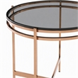 Pemberly Row Bradford Round Metal & Smoked Glass End Table in Rose Gold