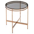 Pemberly Row Bradford Round Metal & Smoked Glass End Table in Rose Gold