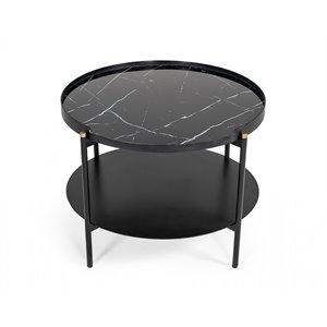 Pemberly Row Round Metal Coffee Table in Black Finish with Open Shelf
