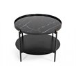 Pemberly Row Round Metal Coffee Table in Black Finish with Open Shelf