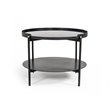 Pemberly Row Round Metal Coffee Table in Black Finish with Open Shelf