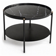 Pemberly Row Round Metal Coffee Table in Black Finish with Open Shelf