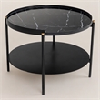 Pemberly Row Round Metal Coffee Table in Black Finish with Open Shelf