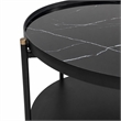 Pemberly Row Round Metal Coffee Table in Black Finish with Open Shelf