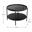 Pemberly Row Round Metal Coffee Table in Black Finish with Open Shelf
