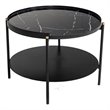 Pemberly Row Round Metal Coffee Table in Black Finish with Open Shelf