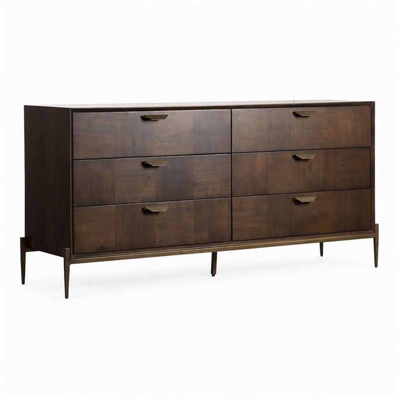 Pemberly Row Acacia Wood and Metal Dresser in Dark Walnut
