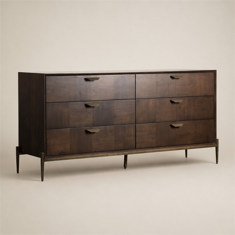 Pemberly Row Acacia Wood and Metal Dresser in Dark Walnut