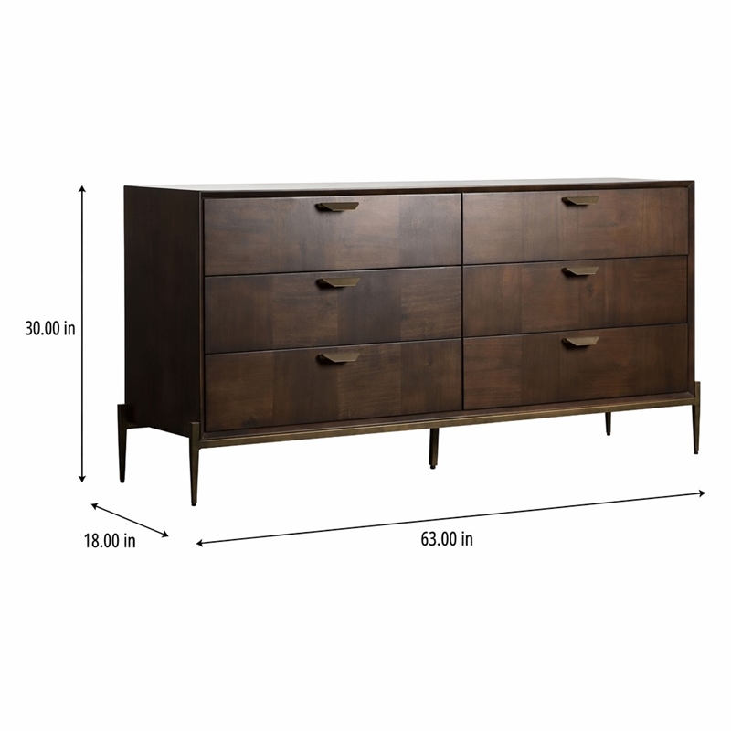 Pemberly Row Acacia Wood and Metal Dresser in Dark Walnut