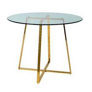Pemberly Row Round Metal and Glass Dining Table in Gold and Clear