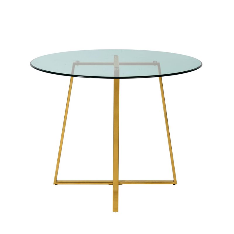 Pemberly Row Round Metal and Glass Dining Table in Gold and Clear