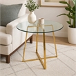 Pemberly Row Round Metal and Glass Dining Table in Gold and Clear